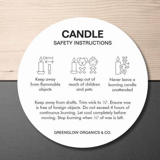Icônes simples noir et blanc Étiquette de sécurité (Zazzle Simple Black and White Icons Candle Safety Label (Front))