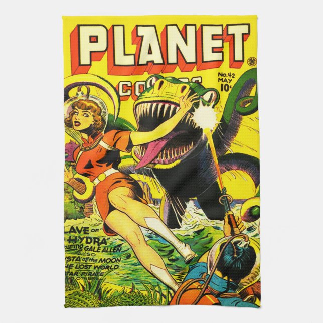 ICONIC 1940'S SCI FI PULP COMICS KITCHEN TOWEL (Vertical)