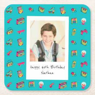 Iconic 90's - 40th Birthday Custom Photo Square Paper Coaster