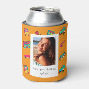 Iconic 90's Birthday Gift, orange with photo Can Cooler