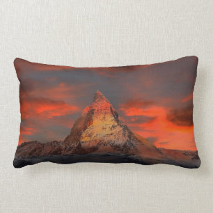 Iconic Alpine Mountain Matterhorn at Sunset Lumbar Pillow