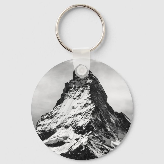 Iconic Alpine Mountain Matterhorn Black and White Keychain (Front)