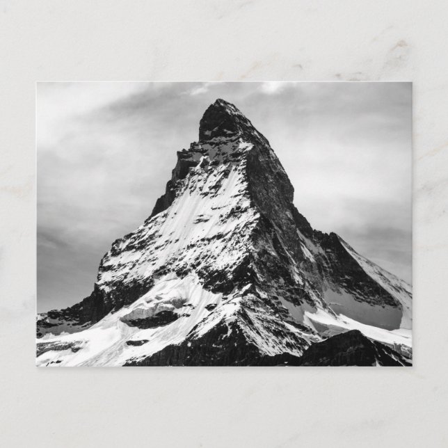 Iconic Alpine Mountain Matterhorn Black and White Postcard (Front)