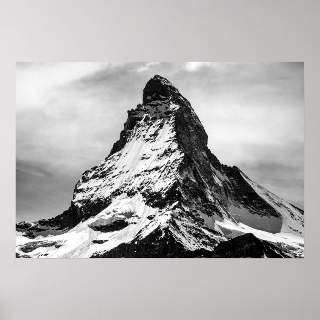 Iconic Alpine Mountain Matterhorn in Black and Whi Poster (Front)
