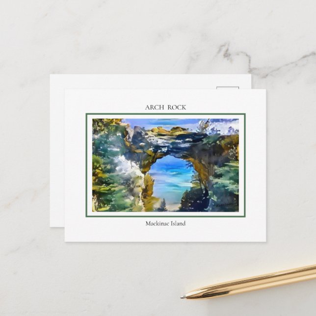 Iconic Arch Rock on Mackinac Island, MI Postcard (Front/Back In Situ)