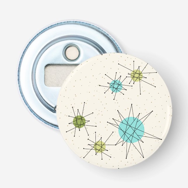 Iconic Atomic Starbursts Button Bottle Opener (Front)