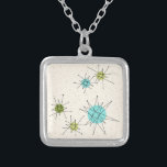 Iconic Atomic Starbursts Necklace<br><div class="desc">This Iconic Atomic Starbursts Necklace pattern features iconic atomic starbursts. That’s right! The old school, cream coloured background with gold speckles is the perfect backdrop for the vibrant turquoise, soothing celery, and kitschy pear green coloured circles. The spots of colour are sporadically placed in various sizes with overlaying black V...</div>