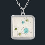 Iconic Atomic Starbursts Necklace<br><div class="desc">This Iconic Atomic Starbursts Necklace pattern features iconic atomic starbursts. That’s right! The old school, cream coloured background with gold speckles is the perfect backdrop for the vibrant turquoise, soothing celery, and kitschy pear green coloured circles. The spots of colour are sporadically placed in various sizes with overlaying black V...</div>