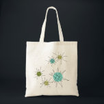 Iconic Atomic Starbursts Tote Bag<br><div class="desc">This Iconic Atomic Starbursts Tote Bag pattern features iconic atomic starbursts. That’s right! The old school, cream coloured background with gold speckles is the perfect backdrop for the vibrant turquoise, soothing celery, and kitschy pear green coloured circles. The spots of colour are sporadically placed in various sizes with overlaying black...</div>