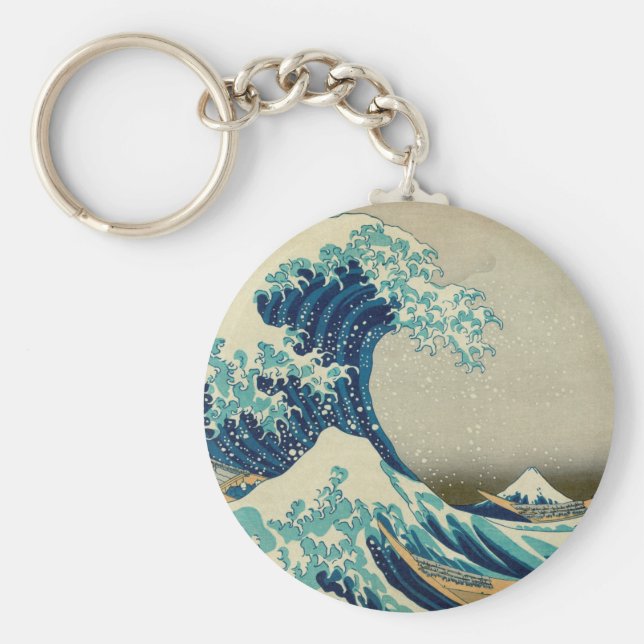 Iconic Great Wave off Kanagawa Mount Fuji Japan Keychain (Front)
