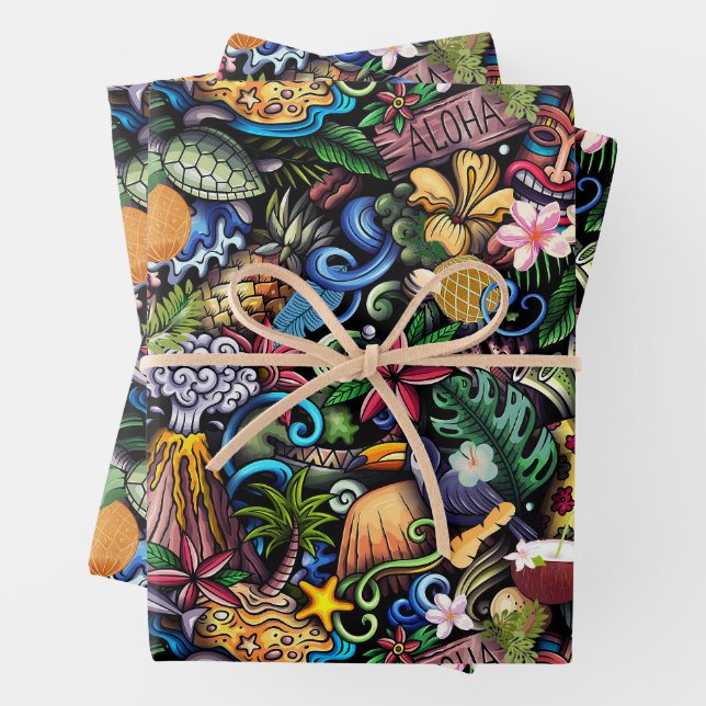 Iconic Images of Hawaii Wrapping Paper Sheet (In situ)