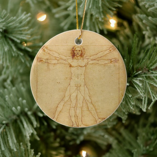 Iconic Leonardo da Vinci Vetruvian Man Ceramic Ornament (Tree)