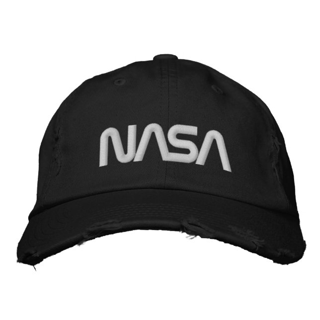 Iconic NASA Circa Eclipse Black Distressed Embroidered Hat (Front)