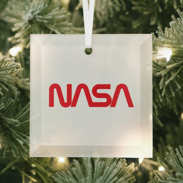 Iconic NASA Circa Rocket White Glass Holiday Glass Ornament (Insitu)