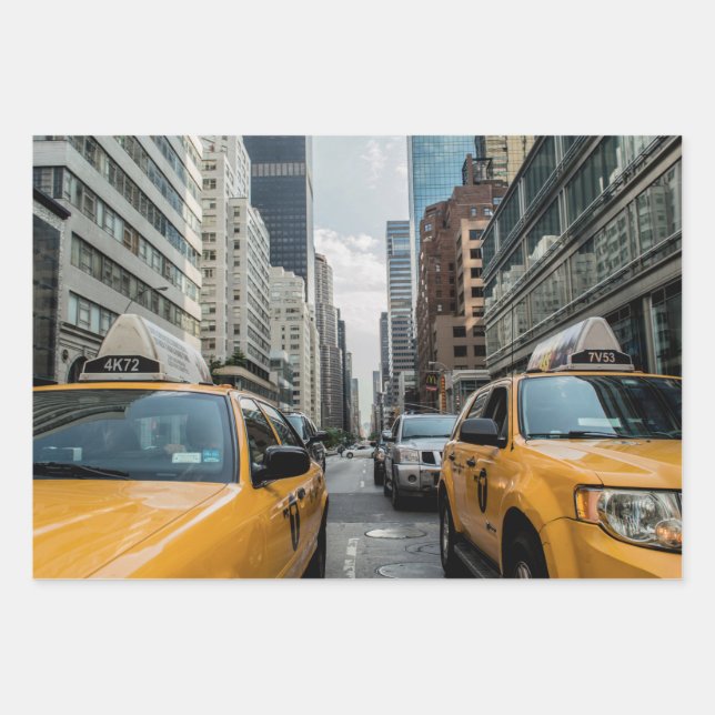 Iconic New York City Yellow Taxi Cabs Wrapping Pap Wrapping Paper Sheet (Front)