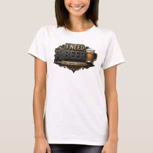 Iconic Pink I NEED A BEER Text Design T-Shirt