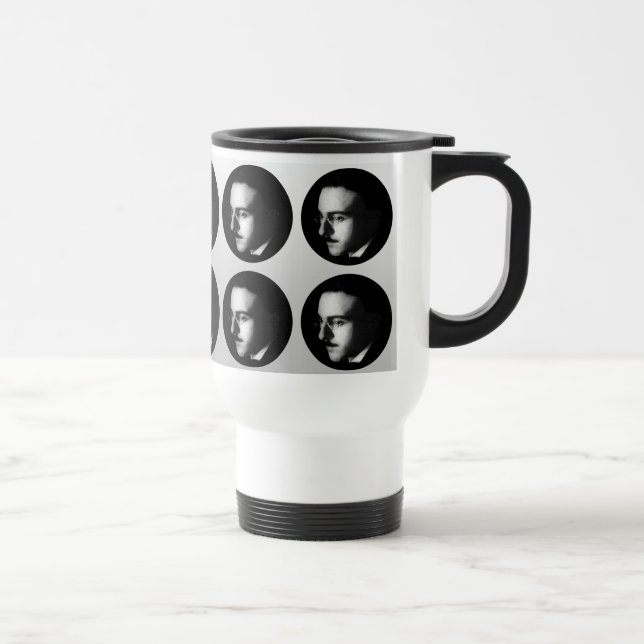 ICONIC PORTUGUESE WRITER FERNANDO PESSOA  TRAVEL MUG (Right)