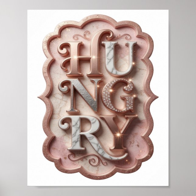 Iconic Silver HUNGRY Graphic Design Poster (Front)