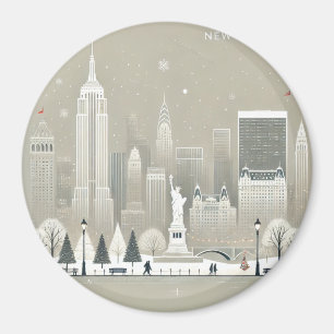Iconic Statue of Liberty & NYC Skyline Holiday  Magnet