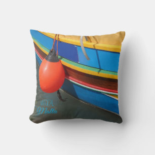 Iconic Striped Old Fishing Boats Malta Souvenir Throw Pillow