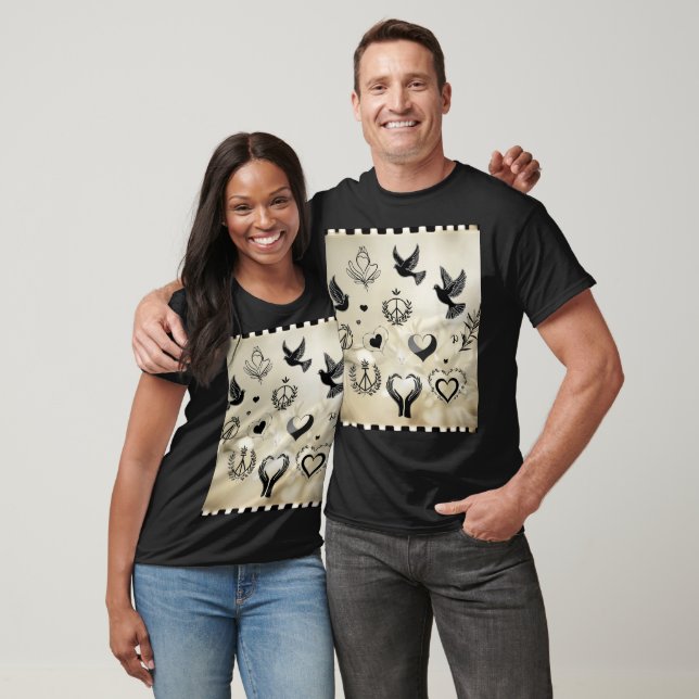 Iconic Symbols of Peace & Unity: Black and White  T-Shirt (Unisex)