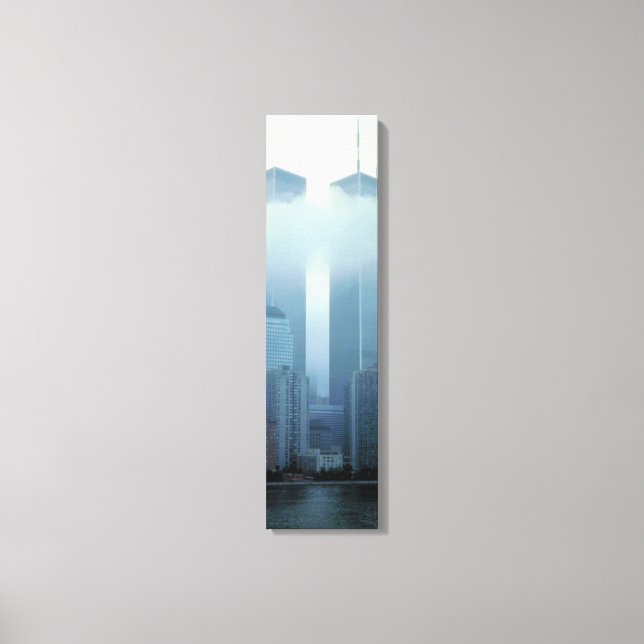 Iconic Twin Towers Behind Cloud Vertical Canvas Print (Front)