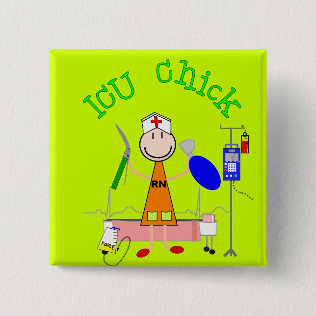 ICU Chick (Nurse) 2 Inch Square Button (Front)