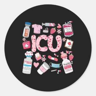 Icu Happy Valentines Day Intensive Care Unit Nurse Classic Round Sticker