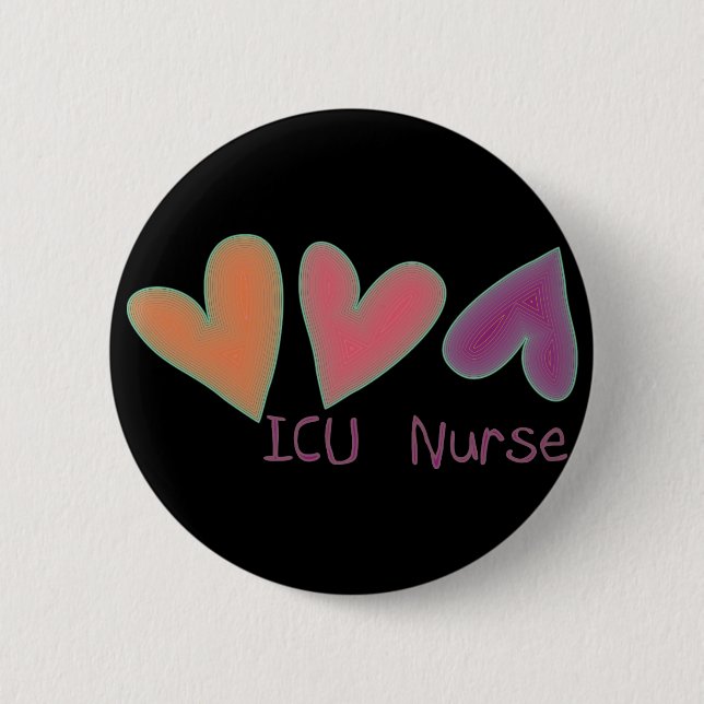 ICU Nurse 3 Hearts 2 Inch Round Button (Front)