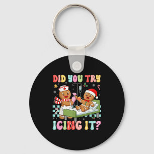 Icu Nurse Did You Try Icing It Christmas Retro Gin Keychain