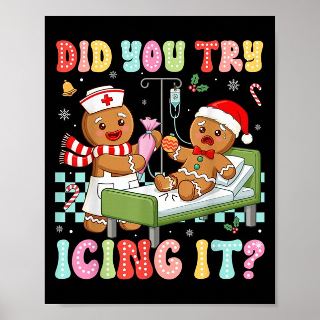 Icu Nurse Did You Try Icing It Christmas Retro Gin Poster (Front)