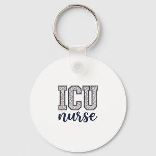 ICU Nurse Floral Varsity Shirt Design_1 Keychain