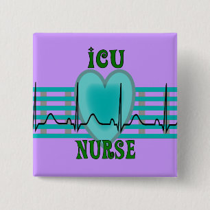 ICU Nurse Gifts, QRS & Heart Design 2 Inch Square Button