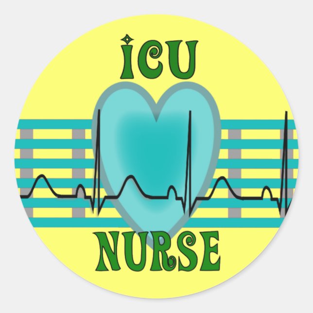 ICU Nurse Gifts,  QRS & Heart Design Classic Round Sticker (Front)