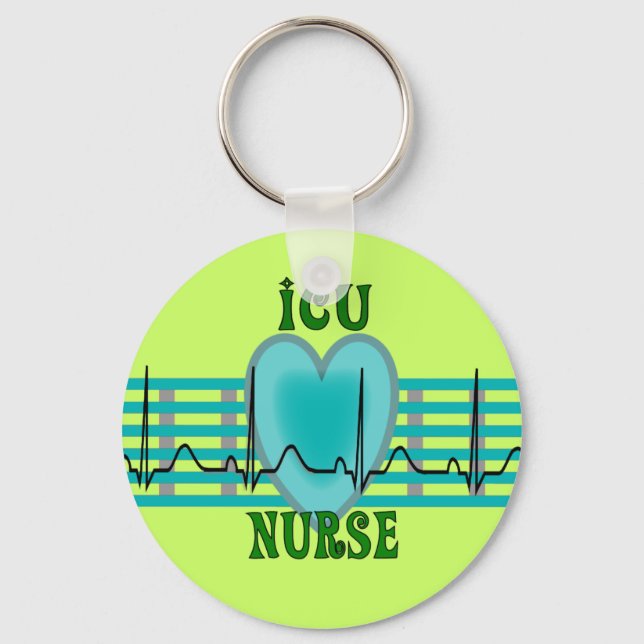 ICU Nurse Gifts,  QRS & Heart Design Keychain (Front)