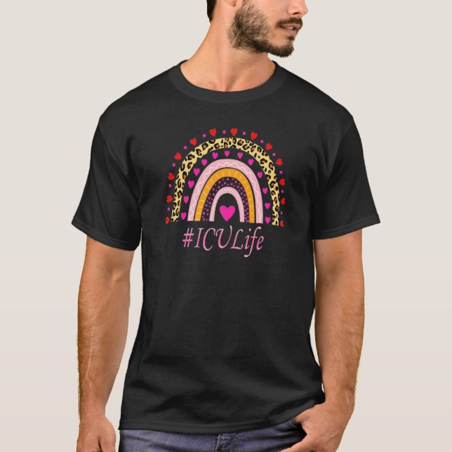 Icu Nurse Leopard Rainbow Nurse's Week   T-Shirt (Front)