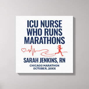 ICU Nurse Marathon Sign Runner Heartbeat Canvas