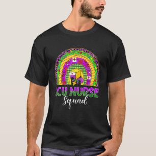 ICU Nurse Mardi Gras Mask And Beads Funny Carnival T-Shirt