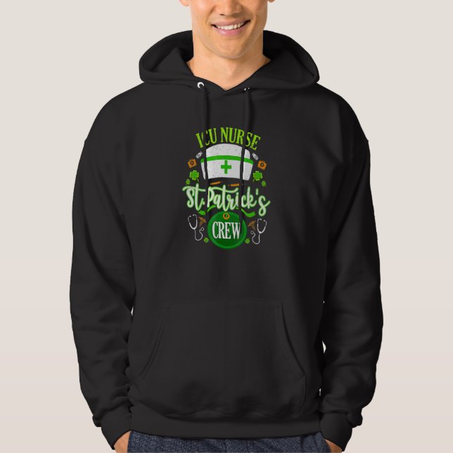 Icu Nurse St Patrick S Day Crew Shamrock Matching Hoodie (Front)