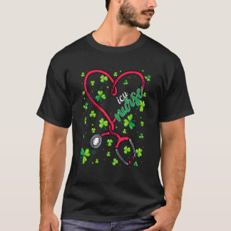Icu Nurse St  Patricks Day Love Stethoscope Rn Nur T-Shirt