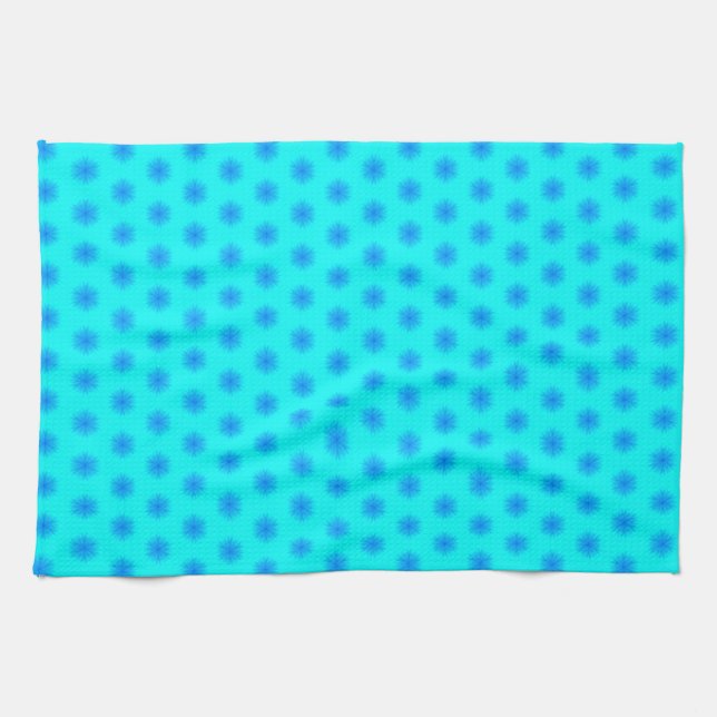 Icy Aqua and Blue Snowflake Pattern Kitchen Towel (Horizontal)