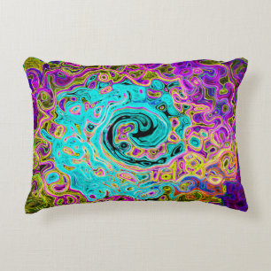 Icy Aqua Blue Groovy Abstract Retro Liquid Swirl Accent Pillow