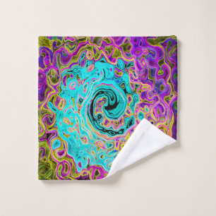 Icy Aqua Blue Groovy Abstract Retro Liquid Swirl Bath Towel Set