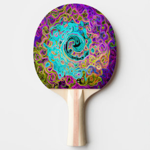 Icy Aqua Blue Groovy Abstract Retro Liquid Swirl Ping Pong Paddle