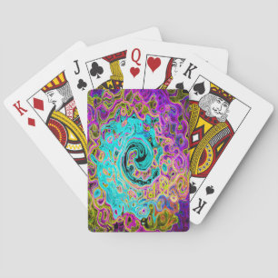 Icy Aqua Blue Groovy Abstract Retro Liquid Swirl Playing Cards
