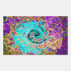 Icy Aqua Blue Groovy Abstract Retro Liquid Swirl Sticker