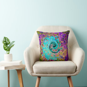 Icy Aqua Blue Groovy Abstract Retro Liquid Swirl Throw Pillow