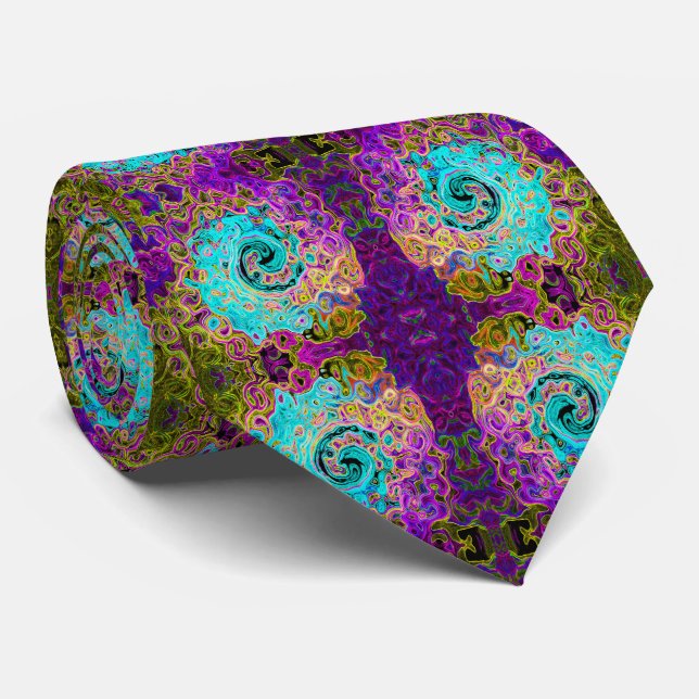 Icy Aqua Blue Groovy Abstract Retro Liquid Swirl Tie (Rolled)