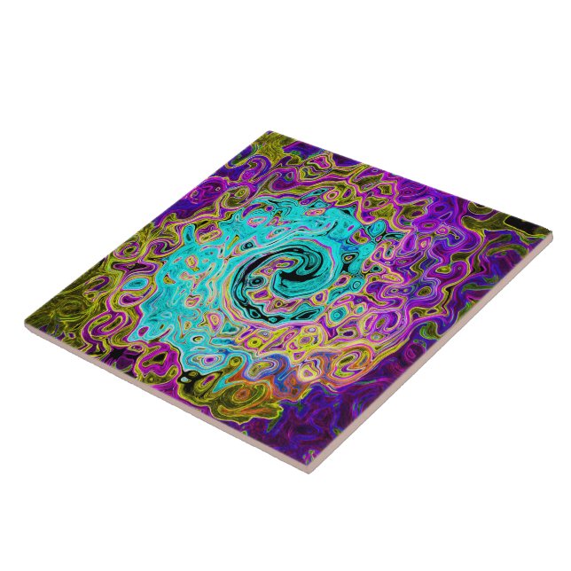 Icy Aqua Blue Groovy Abstract Retro Liquid Swirl Tile (Side)