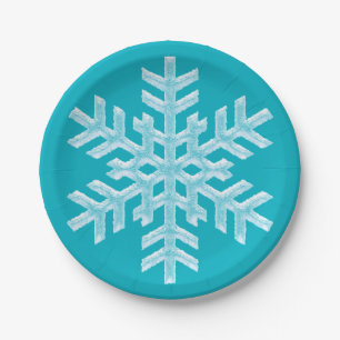 Icy Aqua Teal Frozen Snowflake Winter Christmas Paper Plate